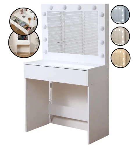 Toaletka DT09 LED biała z lustrem i szufladą do makijażu