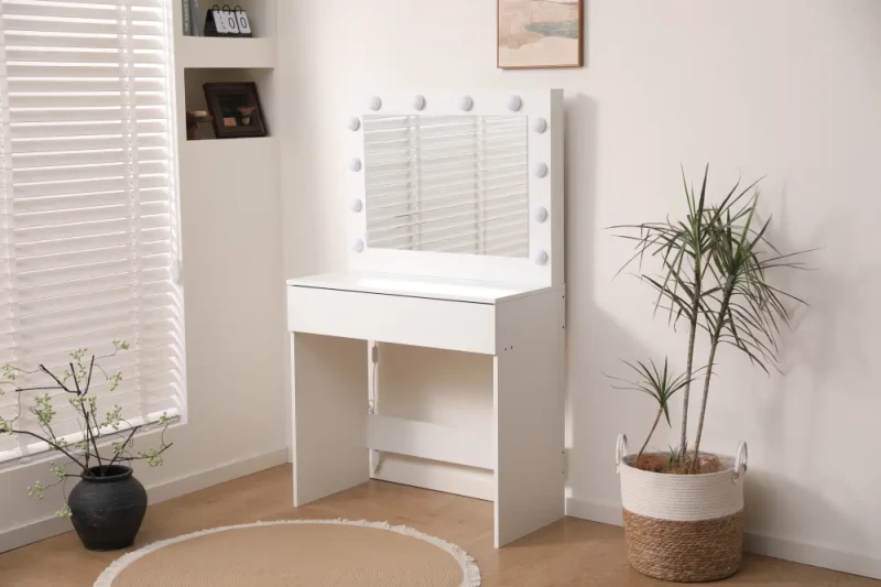 Toaletka DT09 LED biała z lustrem i szufladą do makijażu