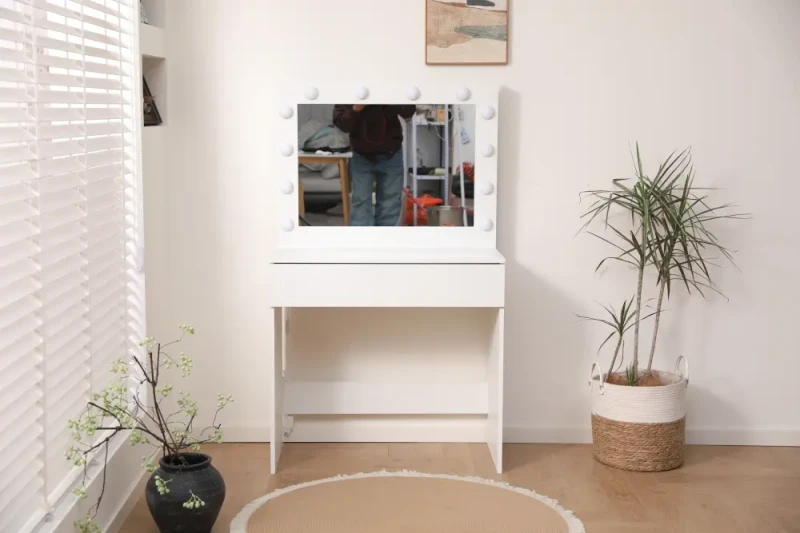 Toaletka DT09 LED biała z lustrem i szufladą do makijażu