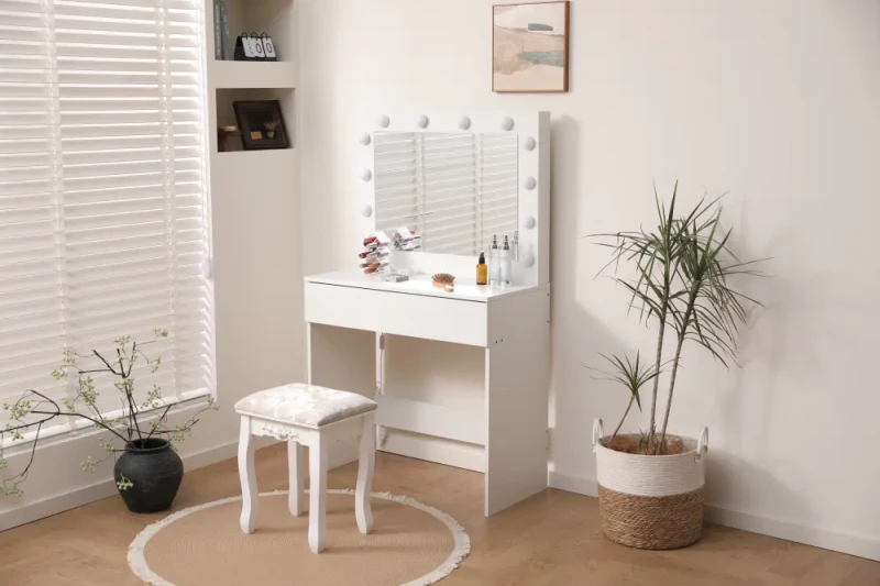 Toaletka DT09 LED biała z lustrem i szufladą do makijażu