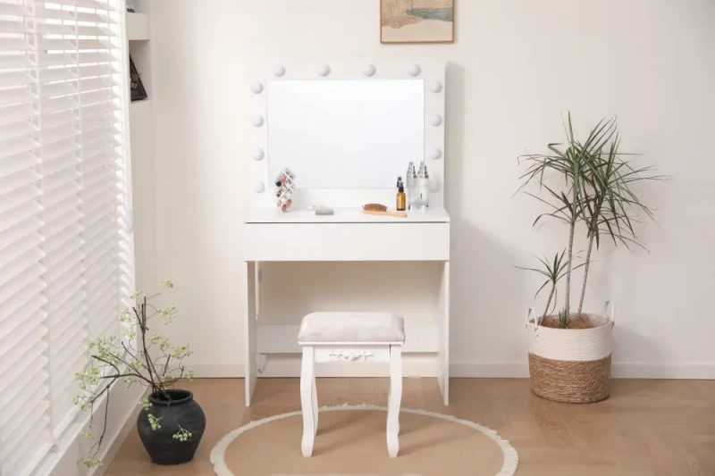 Toaletka DT09 LED biała z lustrem i szufladą do makijażu