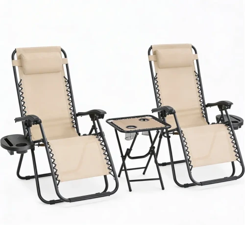 Zestaw 2 leżaków ogrodowych ze stolikiem TDC-2503 beżowy składany