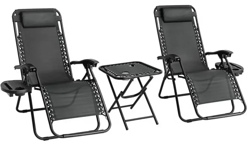 Zestaw 2 leżaków ogrodowych ze stolikiem TDC-2503 czarny składany regulowany