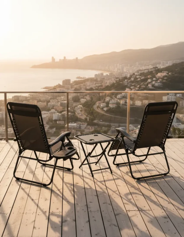 Zestaw 2 leżaków ogrodowych ze stolikiem TDC-2503 czarny składany regulowany