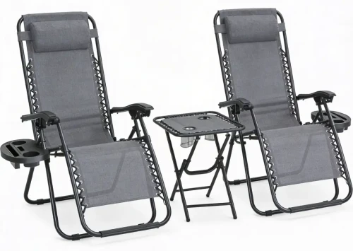 Zestaw 2 leżaków ogrodowych ze stolikiem składany regulowany szary TDC-2503
