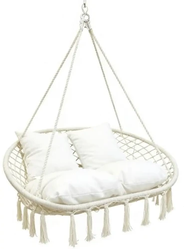 Fotel wiszący bocianie gniazdo dwuosobowy HC2502-BG beżowy do ogrodu i tarasu 320 kg