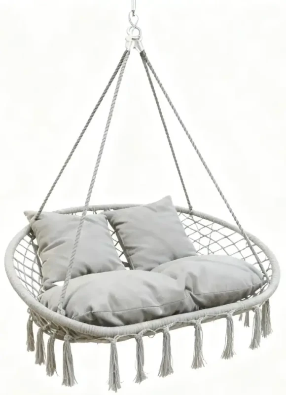 Fotel wiszący bocianie gniazdo dwuosobowe HC2502-LG jasny szary do ogrodu i wnętrz