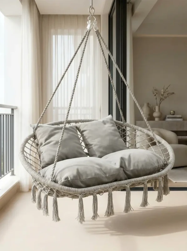 Fotel wiszący bocianie gniazdo dwuosobowe HC2502-LG jasny szary do ogrodu i wnętrz