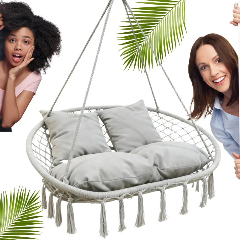 Fotel wiszący bocianie gniazdo dwuosobowe HC2502-LG jasny szary do ogrodu i wnętrz