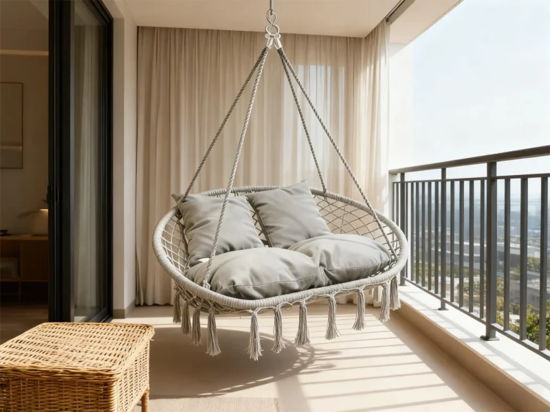 Fotel wiszący bocianie gniazdo dwuosobowe HC2502-LG jasny szary do ogrodu i wnętrz