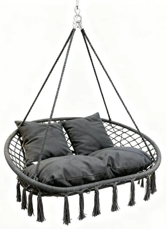 Fotel wiszący bocianie gniazdo dwuosobowy szary HC2502-GR do ogrodu i domu