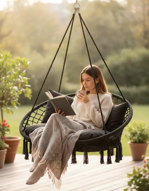 Fotel wiszący bocianie gniazdo dwuosobowy szary HC2502-GR do ogrodu i domu