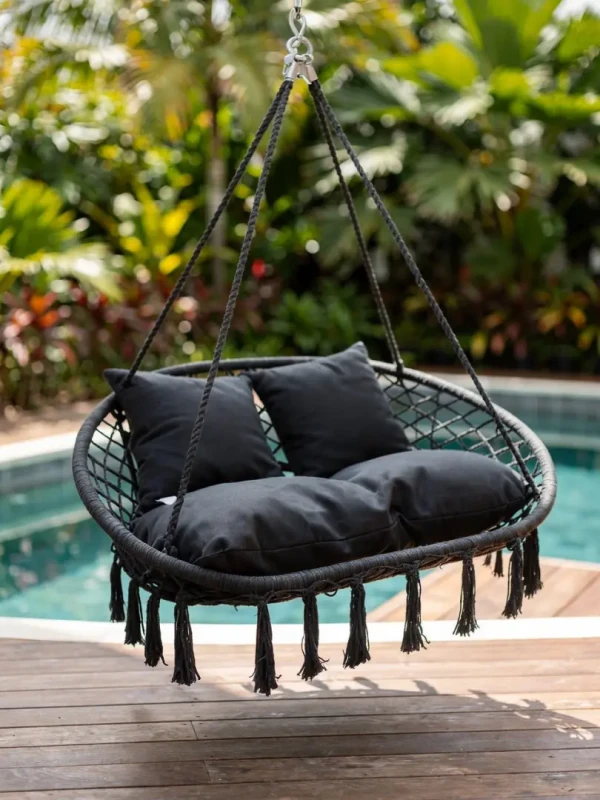 Fotel wiszący bocianie gniazdo dwuosobowy szary HC2502-GR do ogrodu i domu