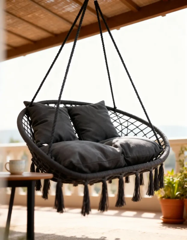 Fotel wiszący bocianie gniazdo dwuosobowy szary HC2502-GR do ogrodu i domu