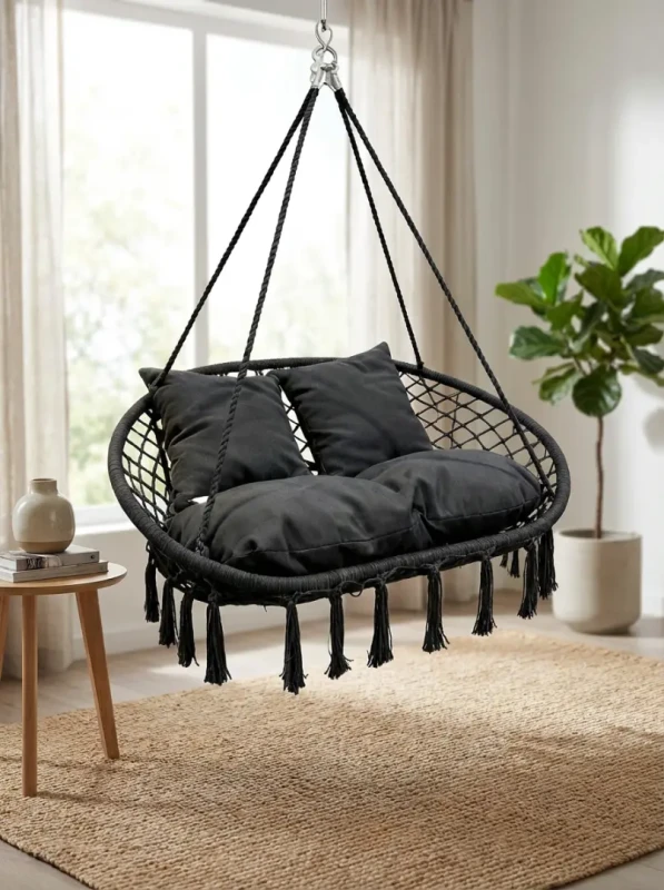 Fotel wiszący bocianie gniazdo dwuosobowy szary HC2502-GR do ogrodu i domu