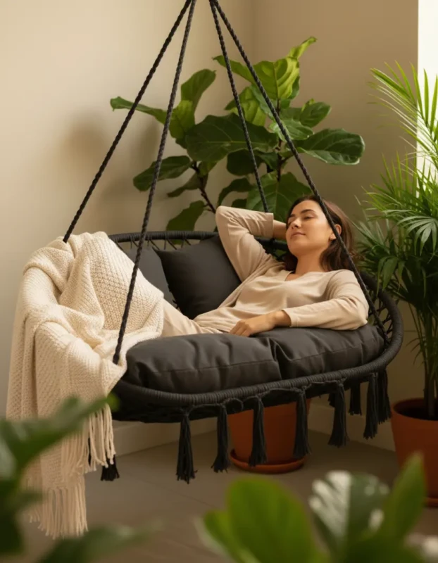 Fotel wiszący bocianie gniazdo dwuosobowy szary HC2502-GR do ogrodu i domu