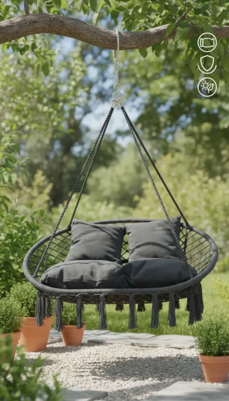 Fotel wiszący bocianie gniazdo dwuosobowy szary HC2502-GR do ogrodu i domu