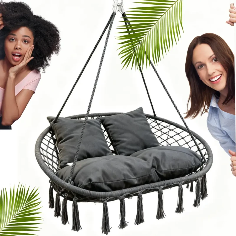 Fotel wiszący bocianie gniazdo dwuosobowy szary HC2502-GR do ogrodu i domu