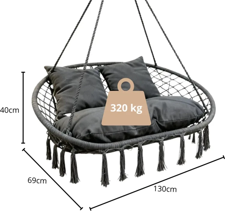 Fotel wiszący bocianie gniazdo dwuosobowy HC2502-GR do ogrodu i domu