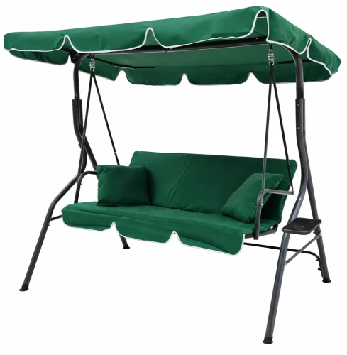 Huśtawka ogrodowa 3-osobowa metalowa zielona z daszkiem 4003A