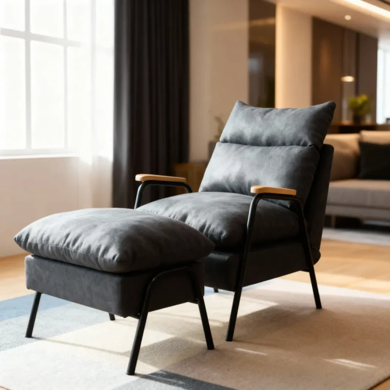 Fotel wypoczynkowy z podnóżkiem LGFS01-BG czarno-szary, regulowany fotel relaksacyjny w stylu loft