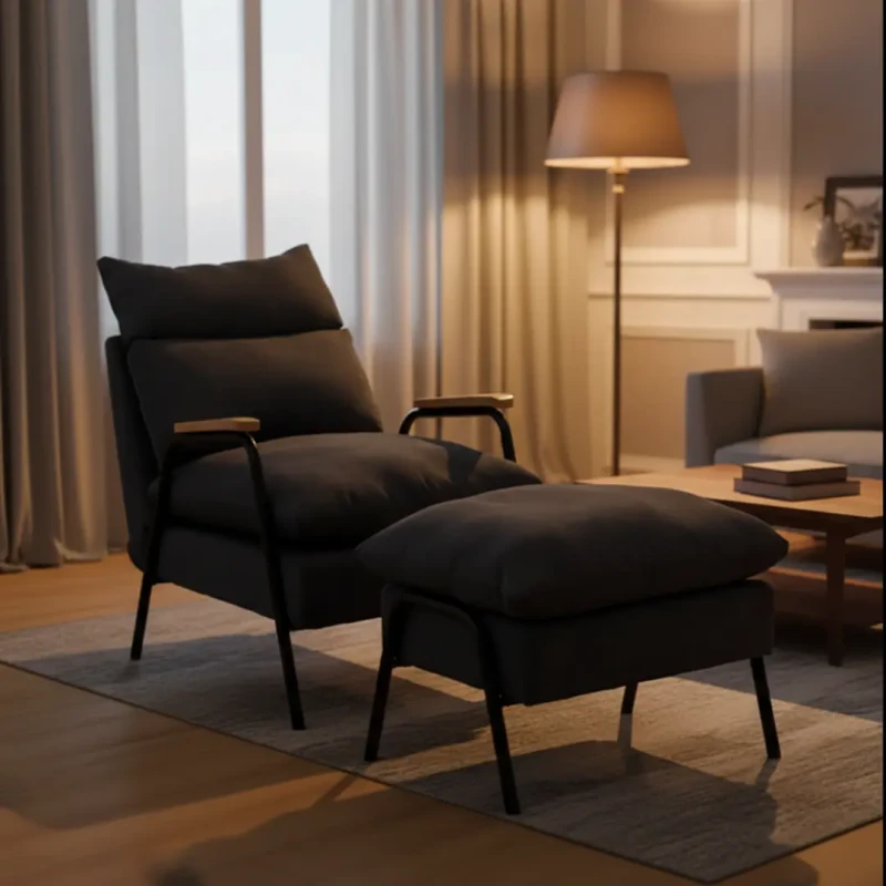 Fotel wypoczynkowy z podnóżkiem LGFS01-BG czarno-szary, regulowany fotel relaksacyjny w stylu loft