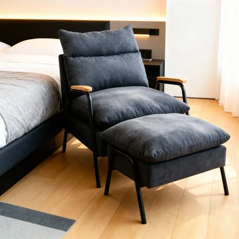 Fotel wypoczynkowy z podnóżkiem LGFS01-BG czarno-szary, regulowany fotel relaksacyjny w stylu loft