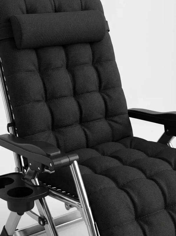 Leżak ogrodowy rozkładany TDC01-BK czarny z poduszką i podgłówkiem