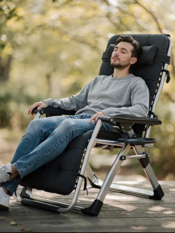 Leżak ogrodowy rozkładany TDC01-BK czarny z poduszką i podgłówkiem