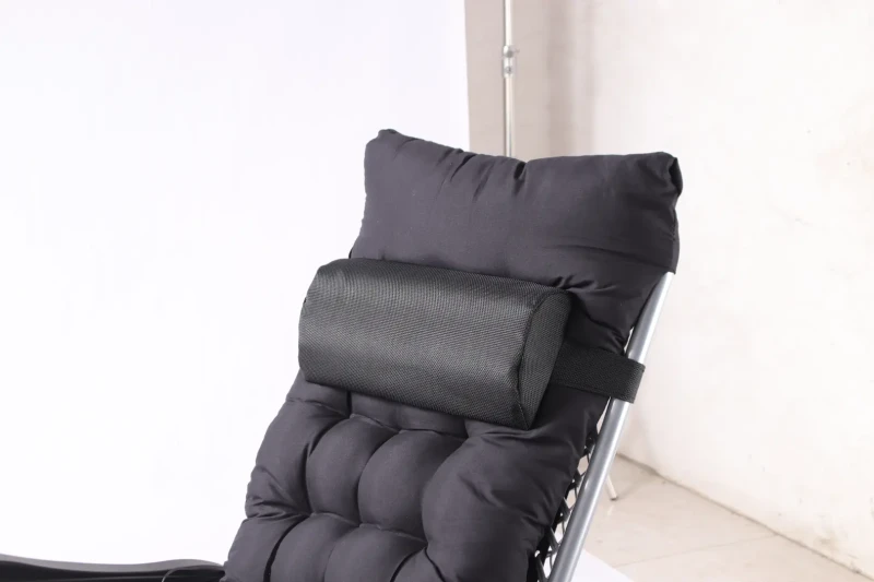 Leżak ogrodowy rozkładany TDC01-BK czarny z poduszką i podgłówkiem