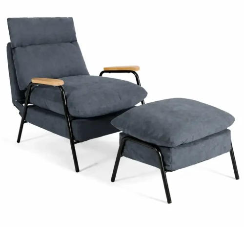 Fotel wypoczynkowy z podnóżkiem LGFS01-BG czarno-szary, regulowany fotel relaksacyjny w stylu loft