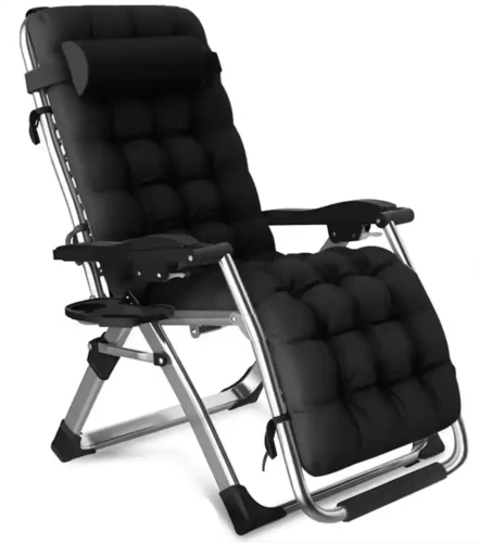 Leżak ogrodowy rozkładany TDC01-BK czarny z poduszką i podgłówkiem