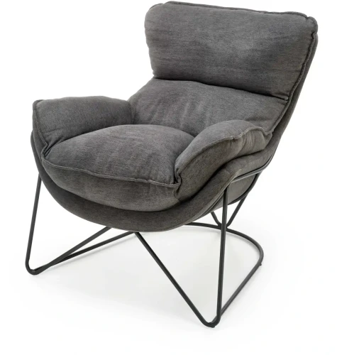 Fotel wypoczynkowy Volker 75 cm tapicerowany nowoczesny do salonu ciemny popiel / czarny OUTLET