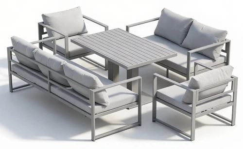 Zestaw mebli ogrodowych metalowy z podnoszonym stołem szary – 2 sofy i 2 fotele