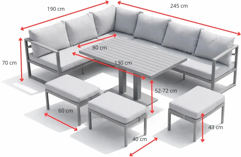 Zestaw mebli ogrodowych narożnik ze stołem z regulacją wysokości i 3 pufami brązowy