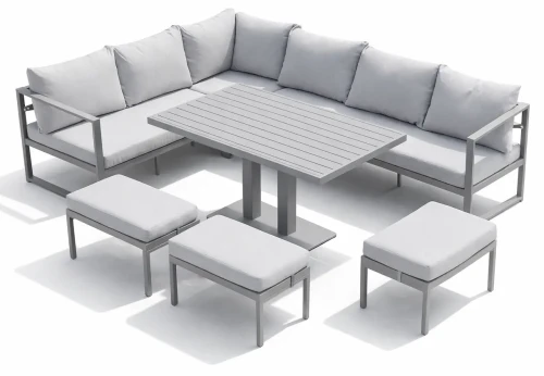 Zestaw mebli ogrodowych narożnik ze stołem regulowanym i 3 pufami szary 8-osobowy