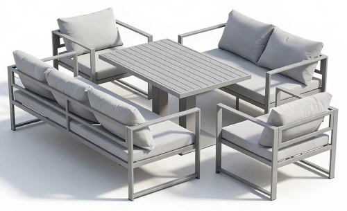 Metalowy zestaw mebli ogrodowych NM-2011 stół obiadowy + 2 sofy i 2 fotele szary