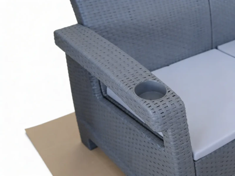 Zestaw mebli ogrodowych 6-osobowy 2 sofy 2 fotele stół szary z poduszkami