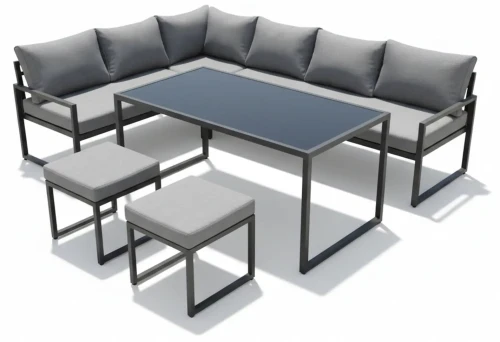 Metalowy zestaw mebli ogrodowych XLS-2013 narożnik stół 2 pufy szary