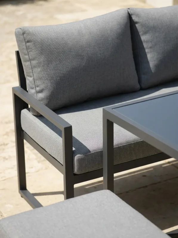 Metalowy zestaw mebli ogrodowych XLS-2013 narożnik stół 2 pufy szary