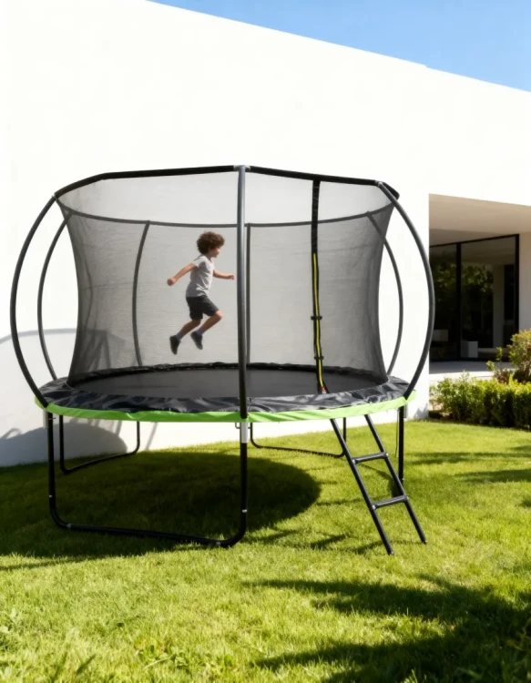 Trampolina ogrodowa 305 cm z siatką wewnętrzną i drabinką czarno-zielona