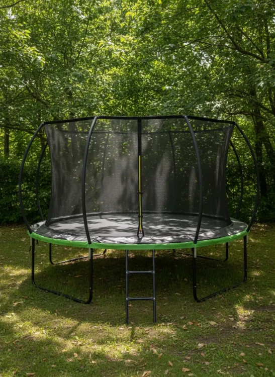 Trampolina ogrodowa 305 cm z siatką wewnętrzną i drabinką czarno-zielona