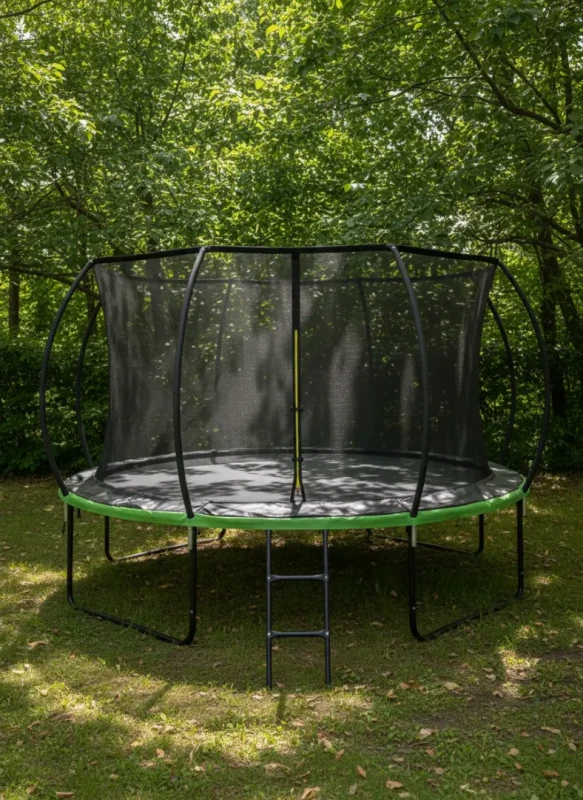 Trampolina ogrodowa 305 cm z siatką wewnętrzną i drabinką czarno-zielona
