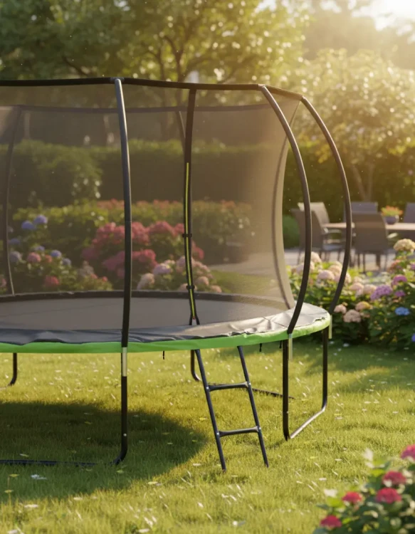 Trampolina ogrodowa 305 cm z siatką wewnętrzną i drabinką czarno-zielona