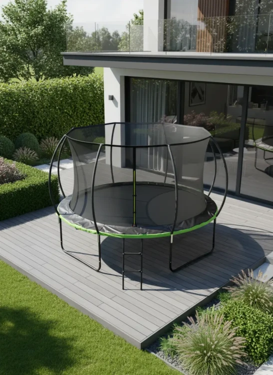 Trampolina ogrodowa 305 cm z siatką wewnętrzną i drabinką czarno-zielona
