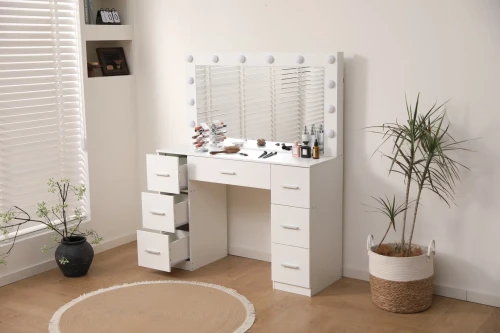 Toaletka z lustrem DT10 LED 7 szuflad biała
