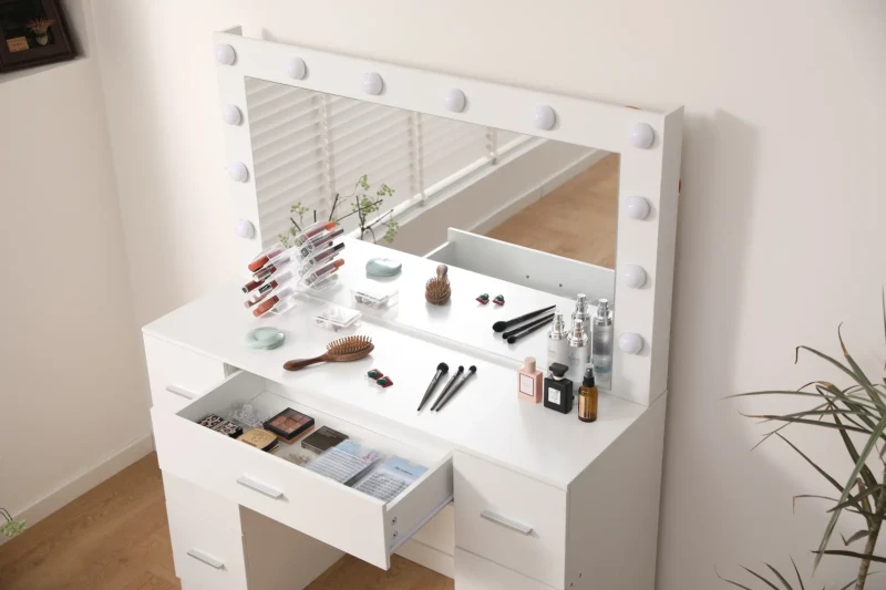 Toaletka z lustrem DT10 LED 7 szuflad biała