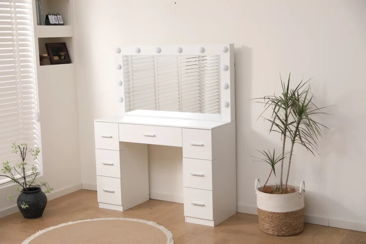 Toaletka z lustrem DT10 LED 7 szuflad biała