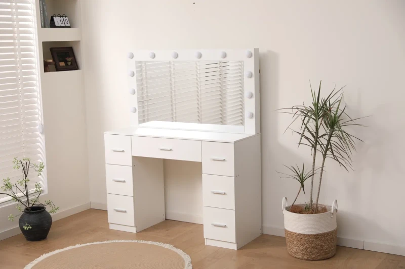 Toaletka z lustrem DT10 LED 7 szuflad biała