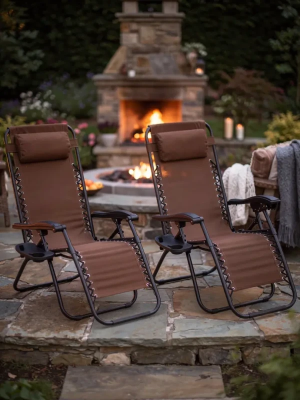 Zestaw 2 leżaków ogrodowych TDC-2502 rozkładanych stalowych brązowych z uchwytem i torbą